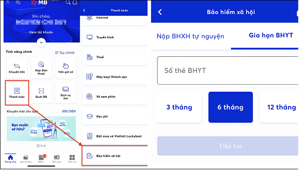 Hướng dẫn đóng BHXH tự nguyện, gia hạn thẻ BHYT qua ứng dụng trực tuyến của ngân hàng - Ảnh 3.