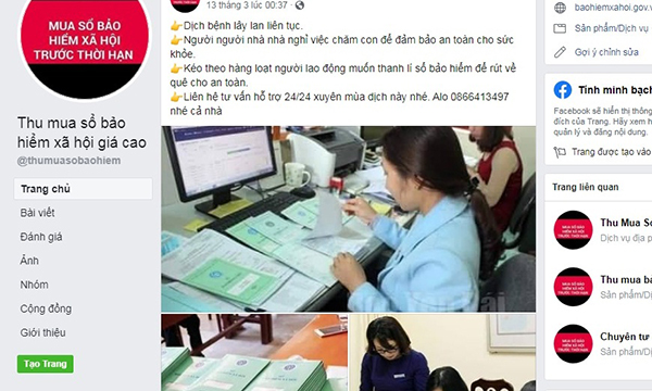 Một trong những trang Facebook do Việt và Kiều lập để thu gom sổ BHXH